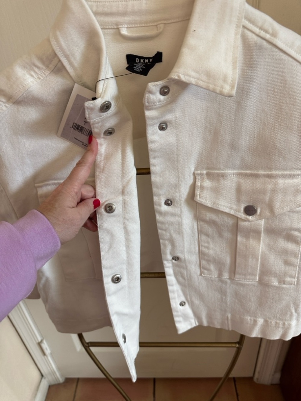 DKNY White Cropped Snap-Front Jacket - Picture 2 of 11